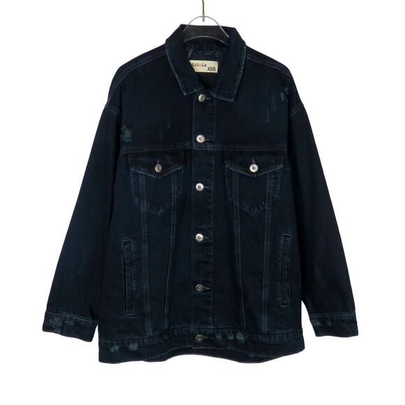 Pistola Distressed Denim Jacket with Star on Back XS/ Small - Picture 2 of 7